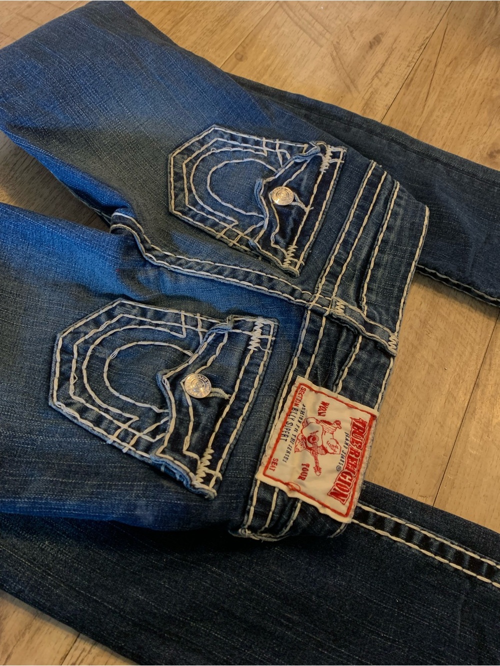 True Religion Dark Blue Denim Jeans with Contrast Stitching